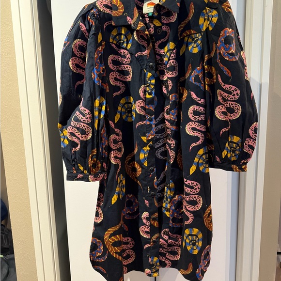 Farm Rio Colorful Snake Print Button-Up Dress - Picture 1 of 2
